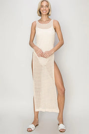 Trendsi Beige / S HYFVE Crochet Backless Cover Up Dress