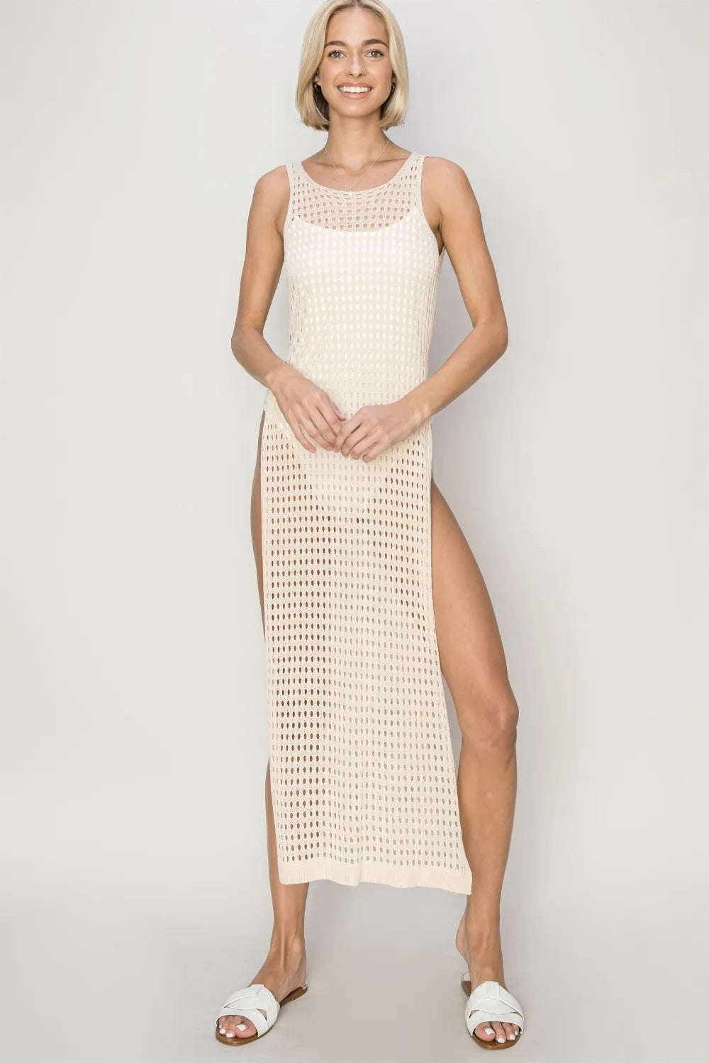 Trendsi Beige / S HYFVE Crochet Backless Cover Up Dress