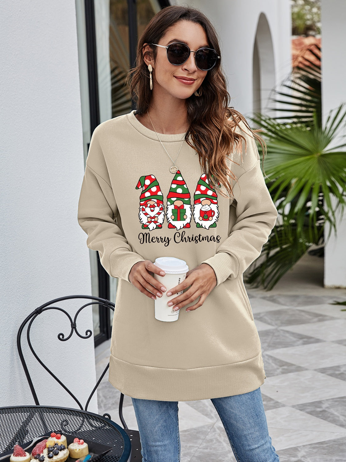 Trendsi Beige / S MERRY CHRISTMAS Graphic Sweatshirt