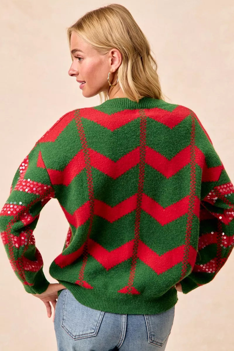 Trendsi BiBi Christmas Theme Chevron Sequins Detail Sweater