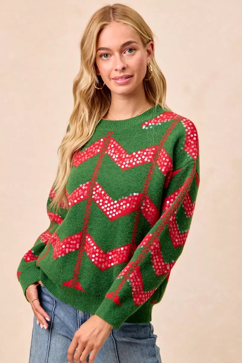 Trendsi BiBi Christmas Theme Chevron Sequins Detail Sweater