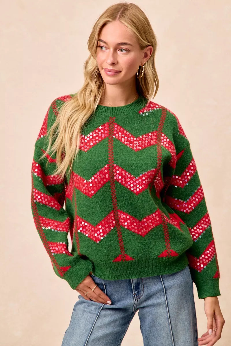 Trendsi BiBi Christmas Theme Chevron Sequins Detail Sweater