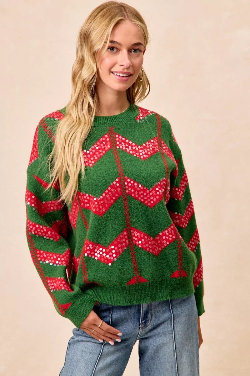 Trendsi BiBi Christmas Theme Chevron Sequins Detail Sweater