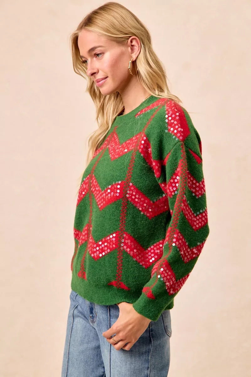 Trendsi BiBi Christmas Theme Chevron Sequins Detail Sweater