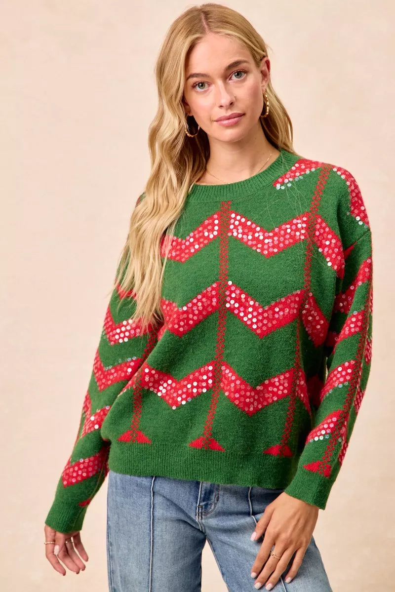 Trendsi BiBi Christmas Theme Chevron Sequins Detail Sweater