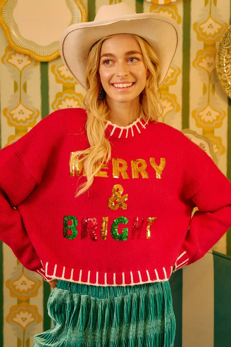 Trendsi BiBi Christmas Theme Sequin Lattering Sweater