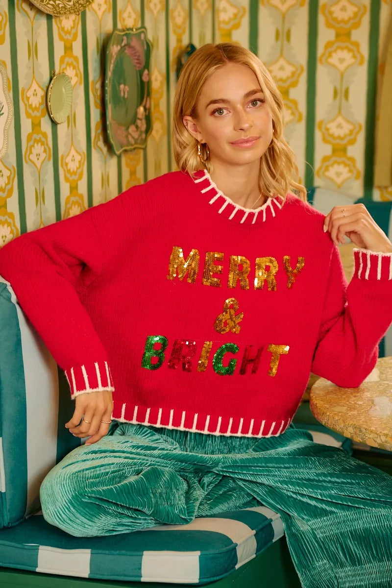 Trendsi BiBi Christmas Theme Sequin Lattering Sweater