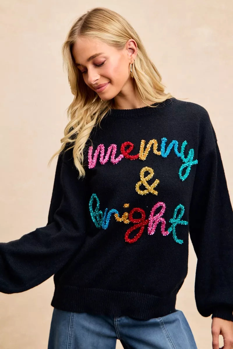 Trendsi BiBi Tinsel Lettering Christmas Sweater