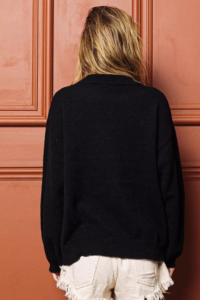 Trendsi BiBi Tinsel Lettering Christmas Sweater