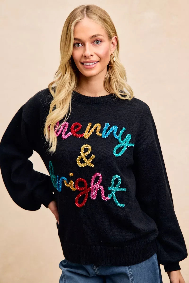 Trendsi BiBi Tinsel Lettering Christmas Sweater