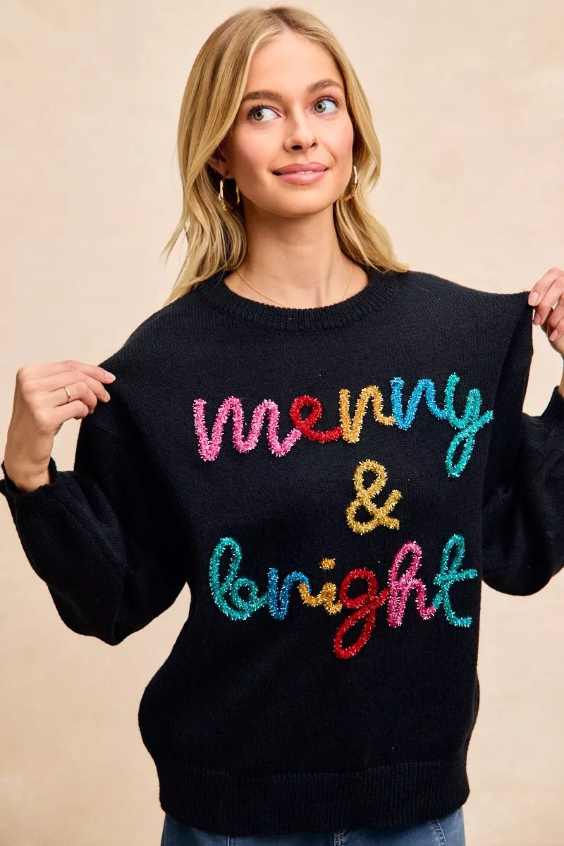 Trendsi BiBi Tinsel Lettering Christmas Sweater