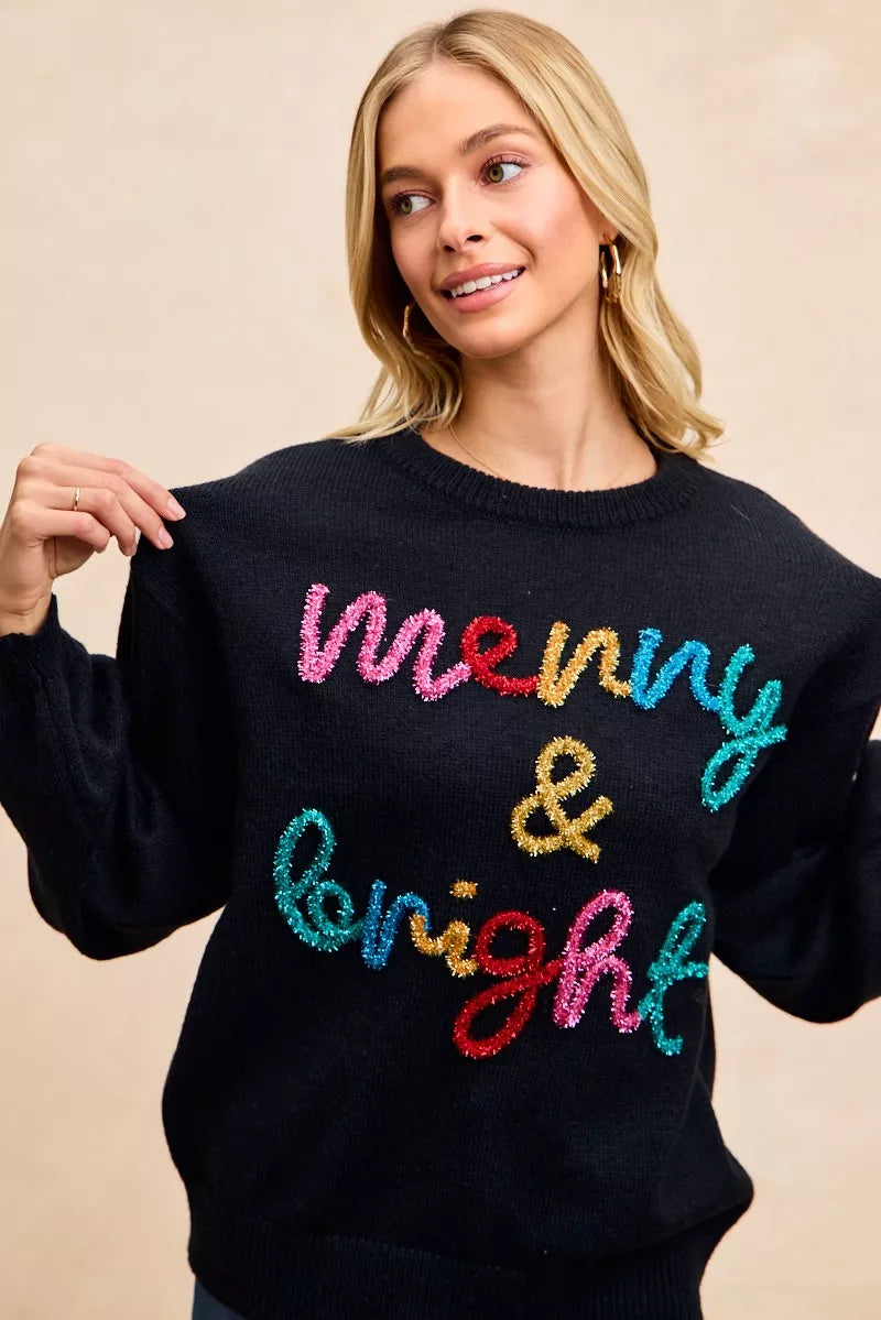 Trendsi BiBi Tinsel Lettering Christmas Sweater