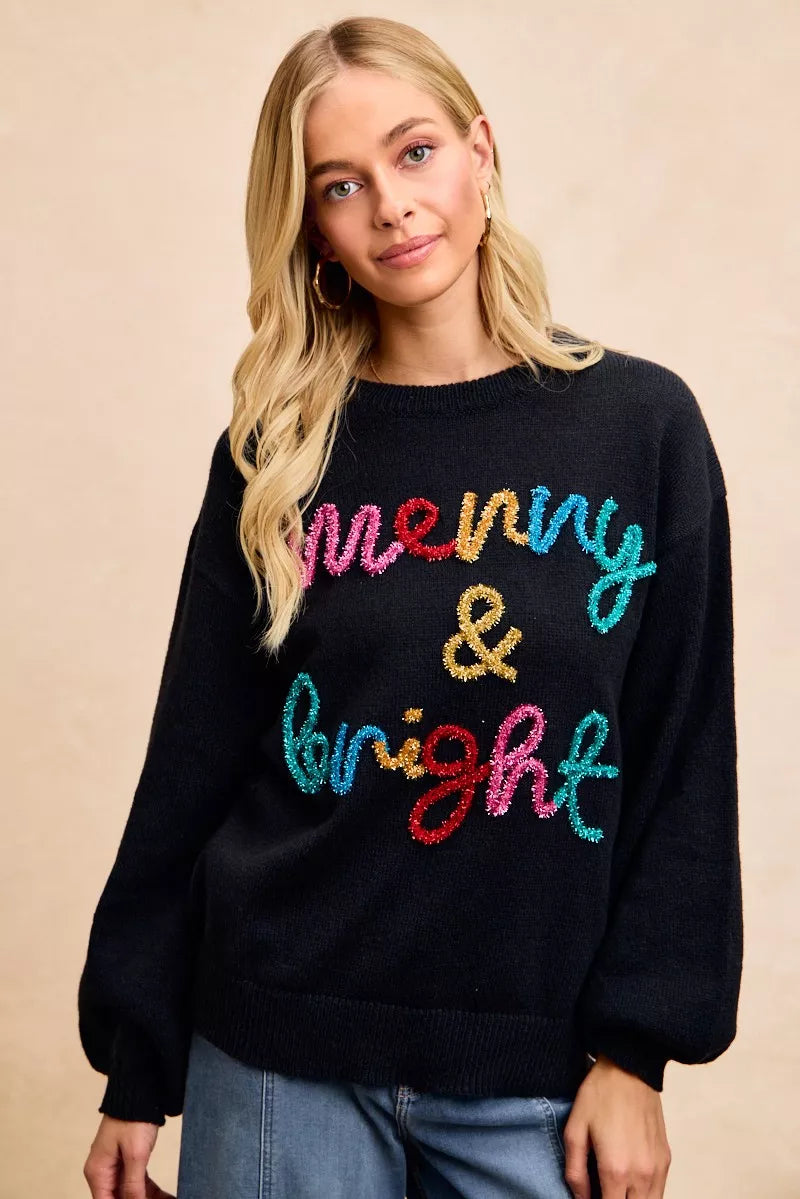 Trendsi BiBi Tinsel Lettering Christmas Sweater