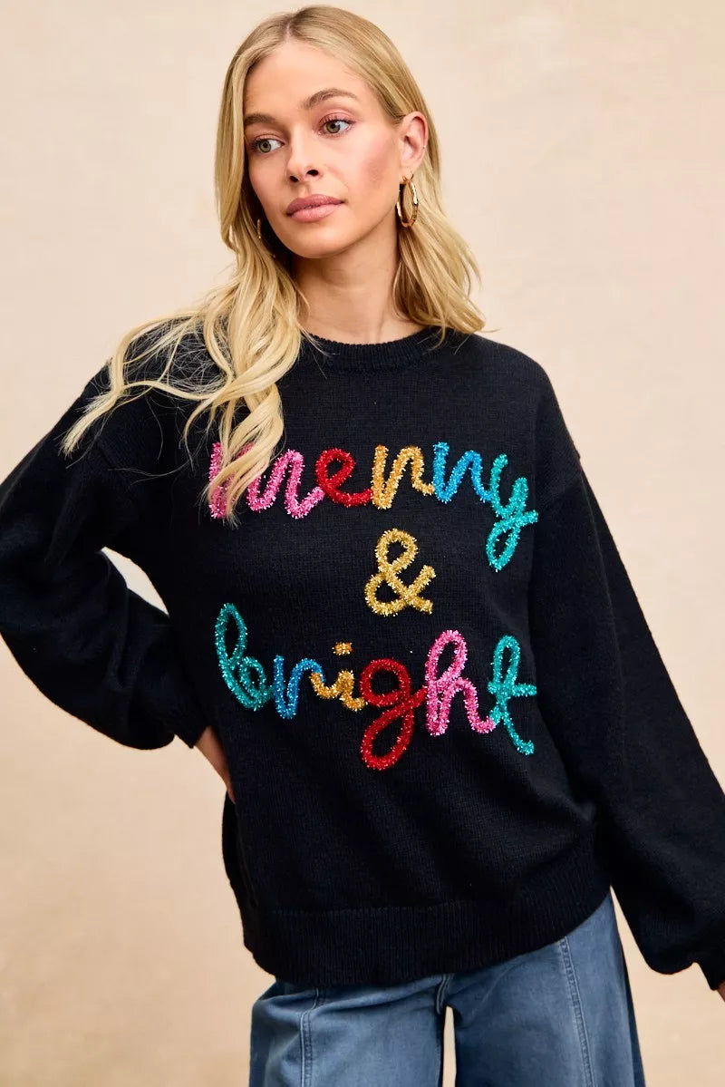 Trendsi BiBi Tinsel Lettering Christmas Sweater