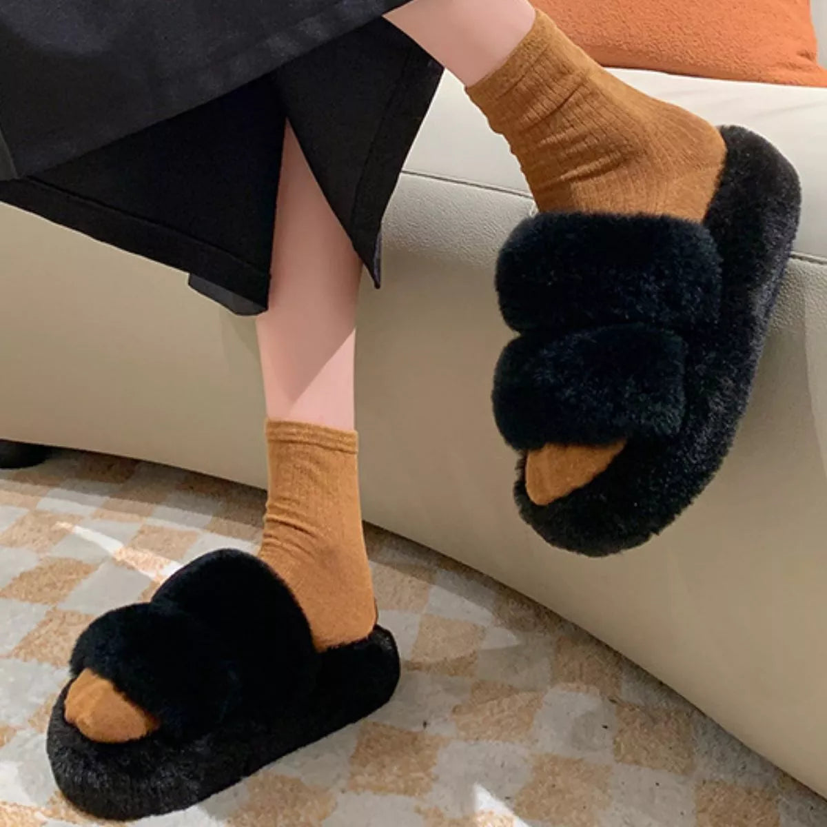 Trendsi Black / 35 Fluffy Open Toe Slippers