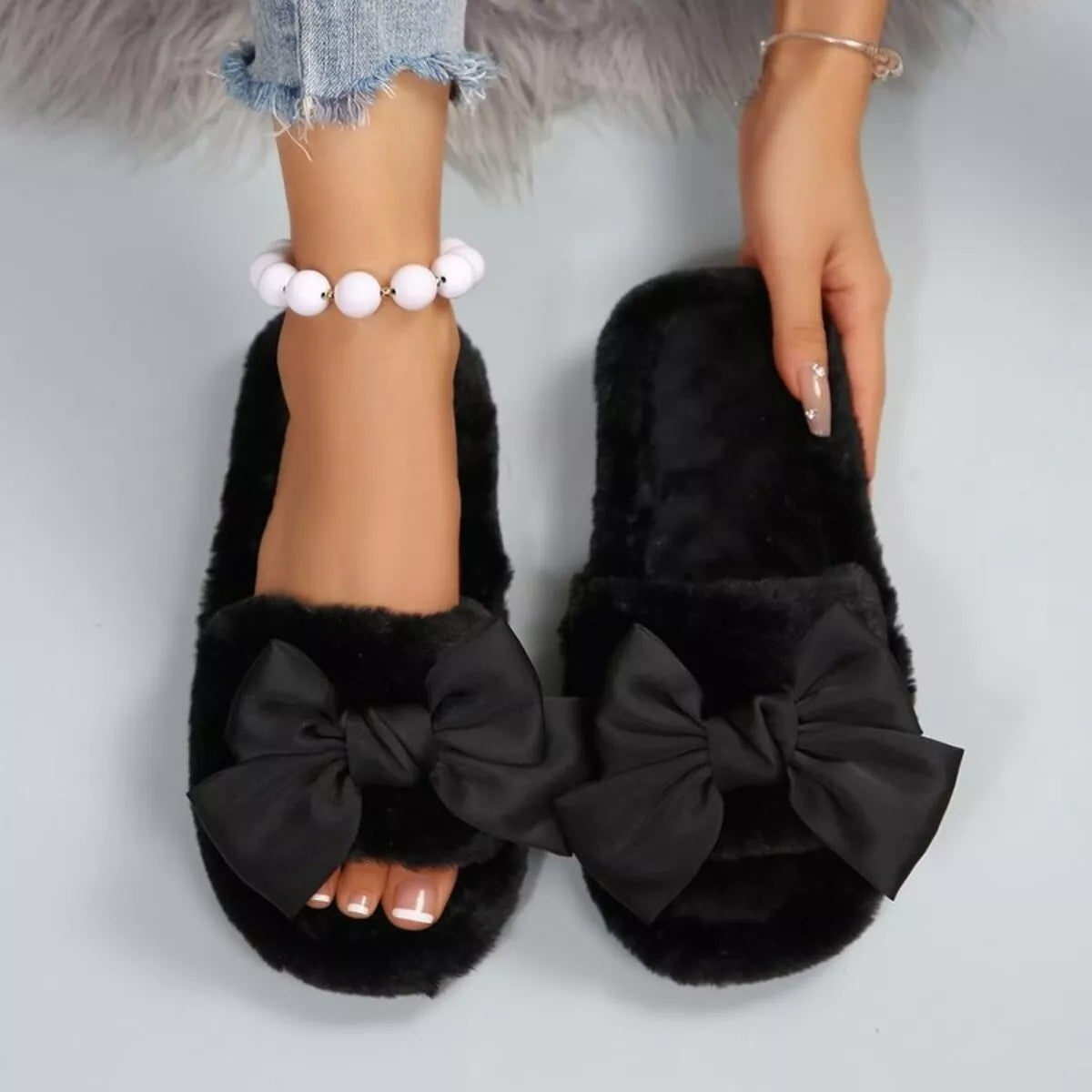 Trendsi Black / 36-37 Bow Open Toe Flats Slippers