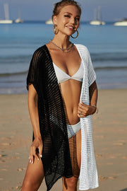 Trendsi Black / One Size Angel Wings Two-Tone Side Slit Open Front Cover Up
