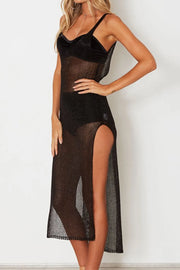 Trendsi Black / One Size Slit Scoop Neck Sleeveless Cover Up