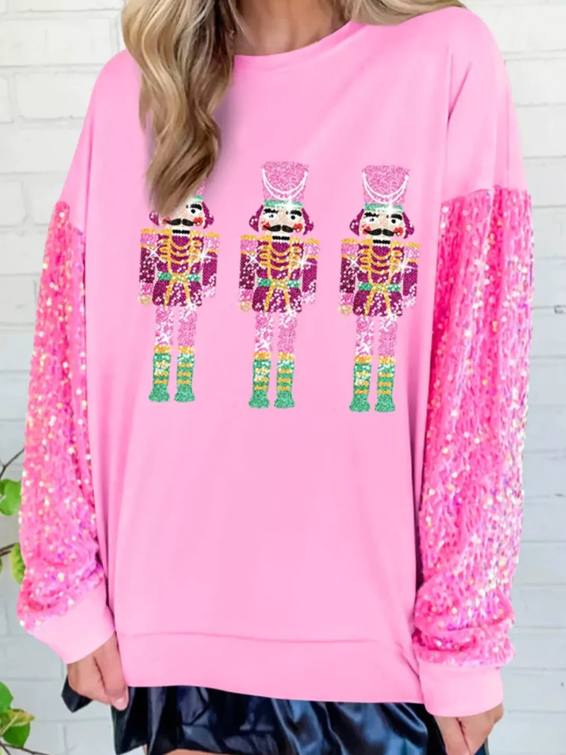 Trendsi Blush Pink / S Christmas Theme Sequin Long Sleeve Sweatshirt