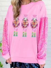 Trendsi Blush Pink / S Christmas Theme Sequin Long Sleeve Sweatshirt
