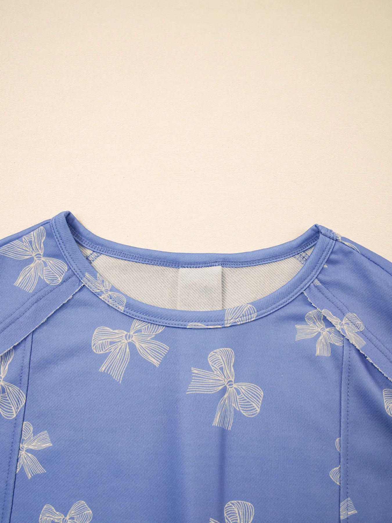 Trendsi Bow Knot Print Crewneck Ruffled Sleeve Shift Mini Dress