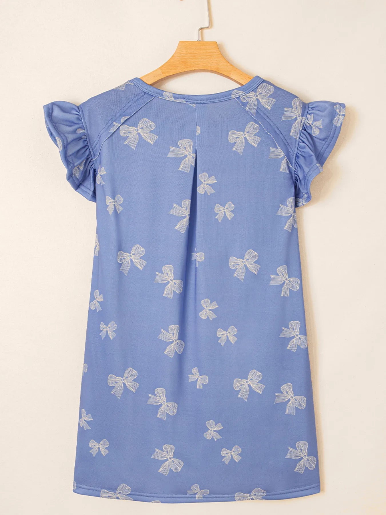 Trendsi Bow Knot Print Crewneck Ruffled Sleeve Shift Mini Dress