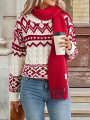 Trendsi Burgundy / S Christmas Cable Knit Long Sleeve Sweater