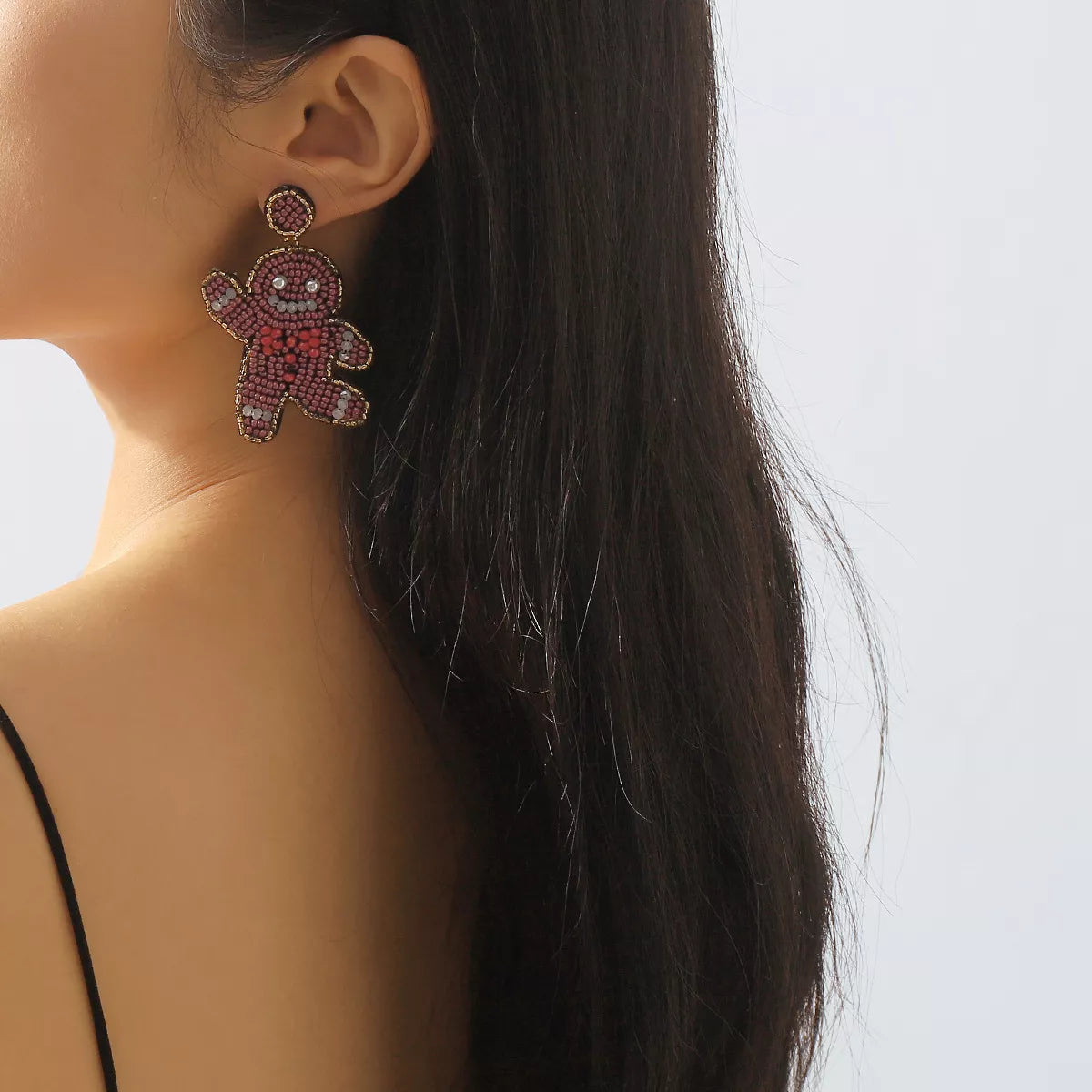 Trendsi Caramel / One Size Christmas Gingerbread Man Beaded Dangle Earrings