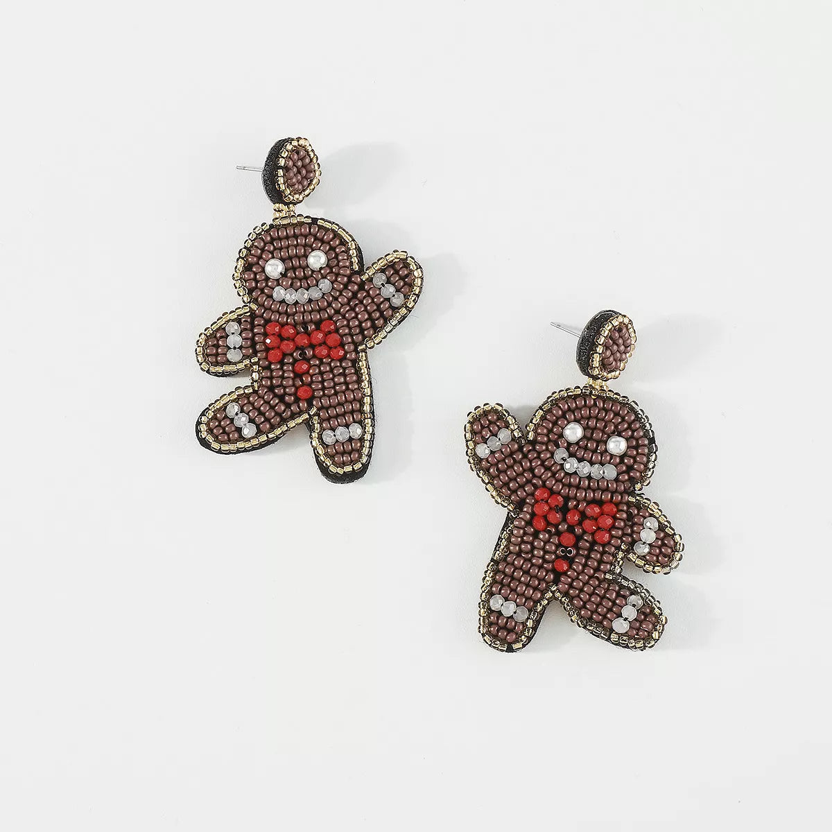 Trendsi Caramel / One Size Christmas Gingerbread Man Beaded Dangle Earrings
