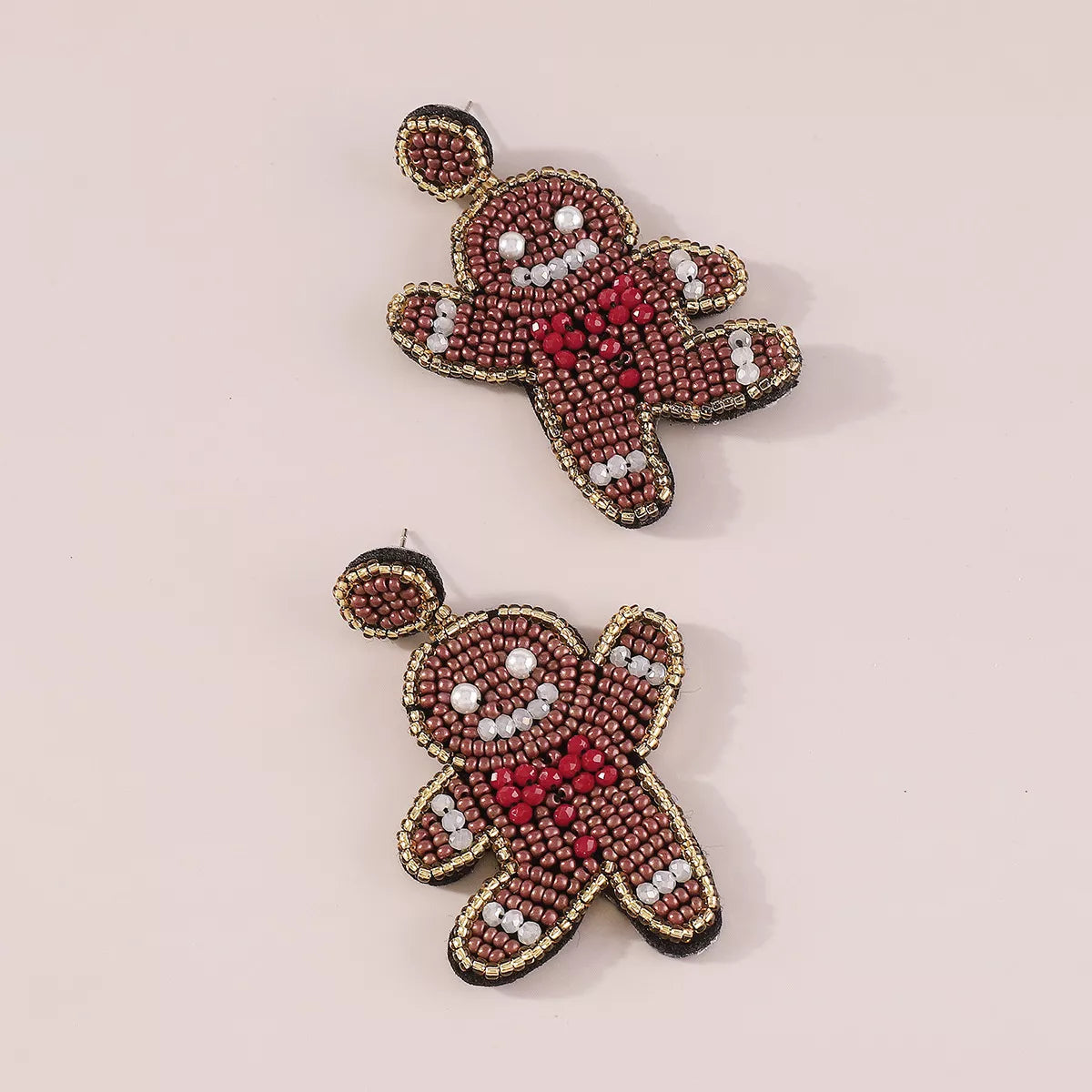 Trendsi Caramel / One Size Christmas Gingerbread Man Beaded Dangle Earrings