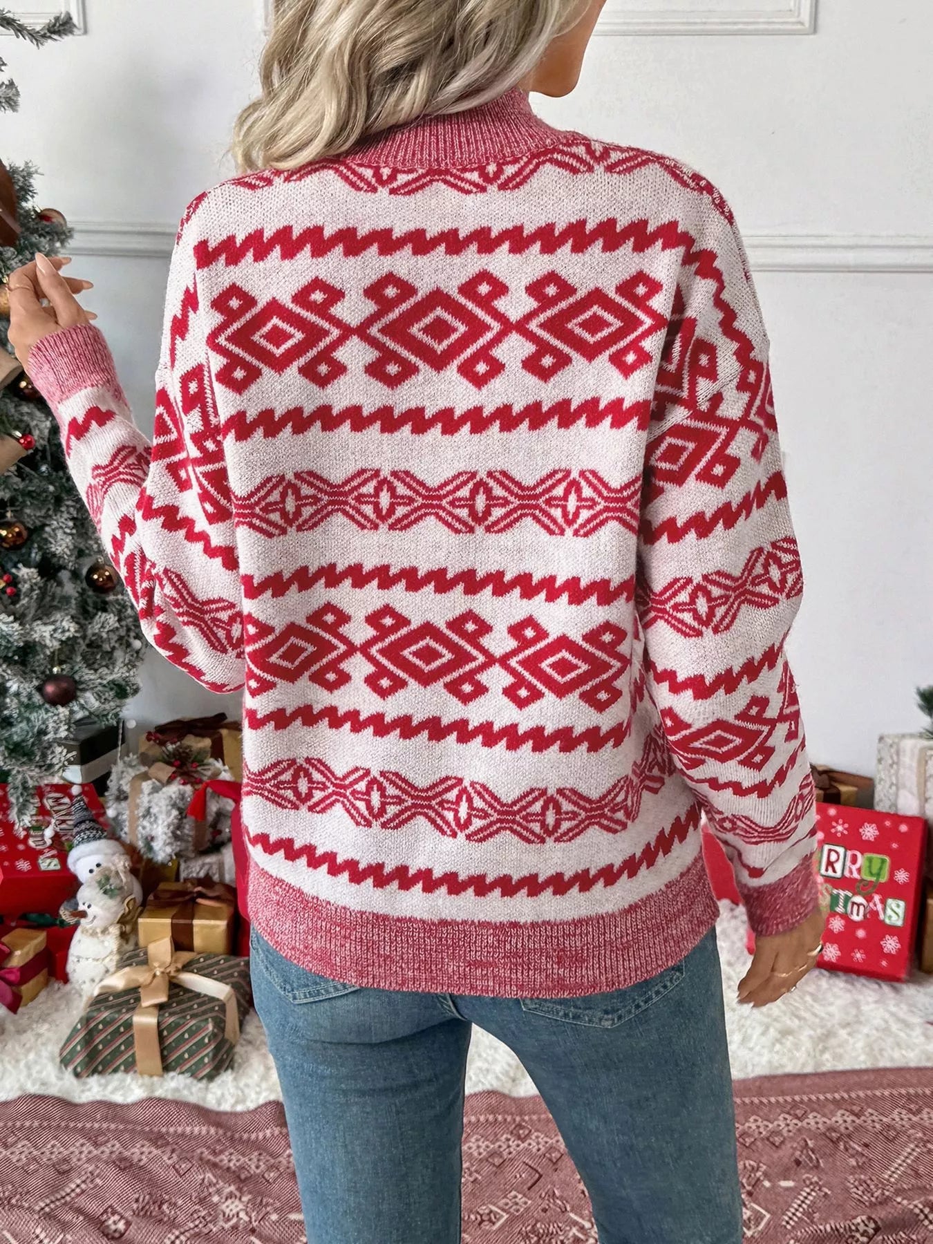 Trendsi CHEERS Round Neck Long Sleeve Christmas Sweater