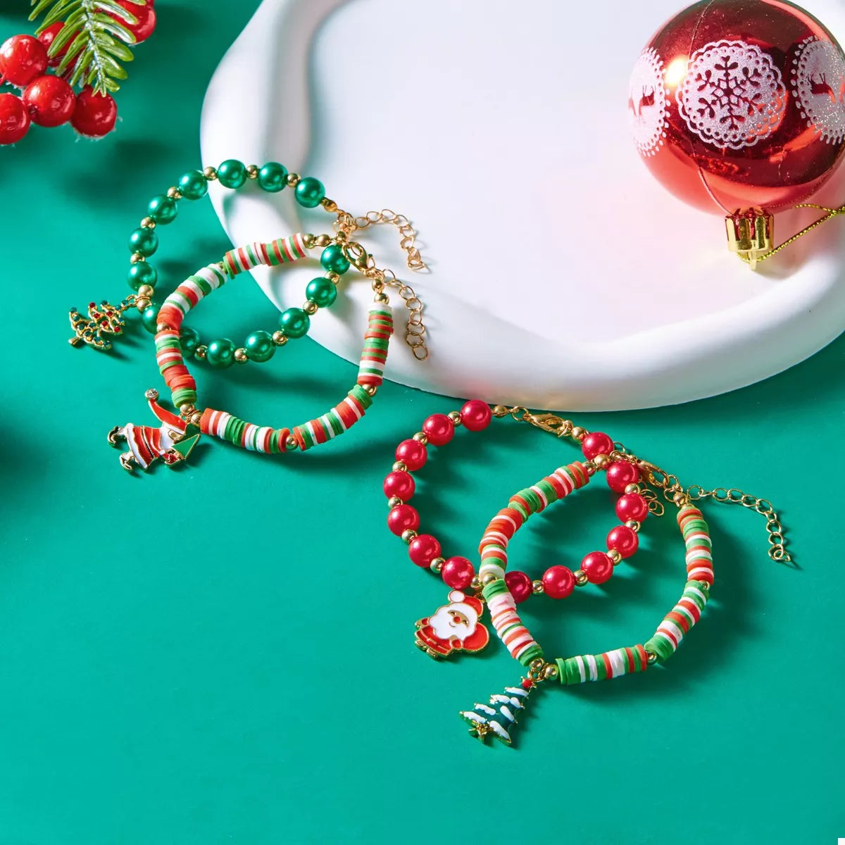 Trendsi Christmas Beaded Charm Bracelet