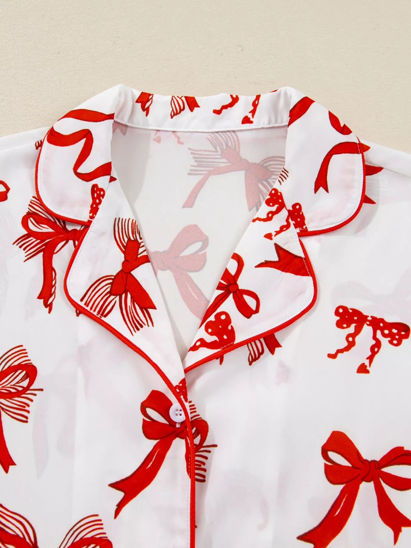 Trendsi Christmas Bow Print Top and Pants 2pcs Pajama Set