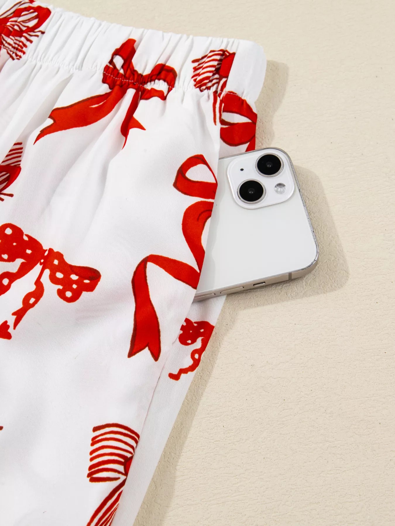 Trendsi Christmas Bow Print Top and Pants 2pcs Pajama Set