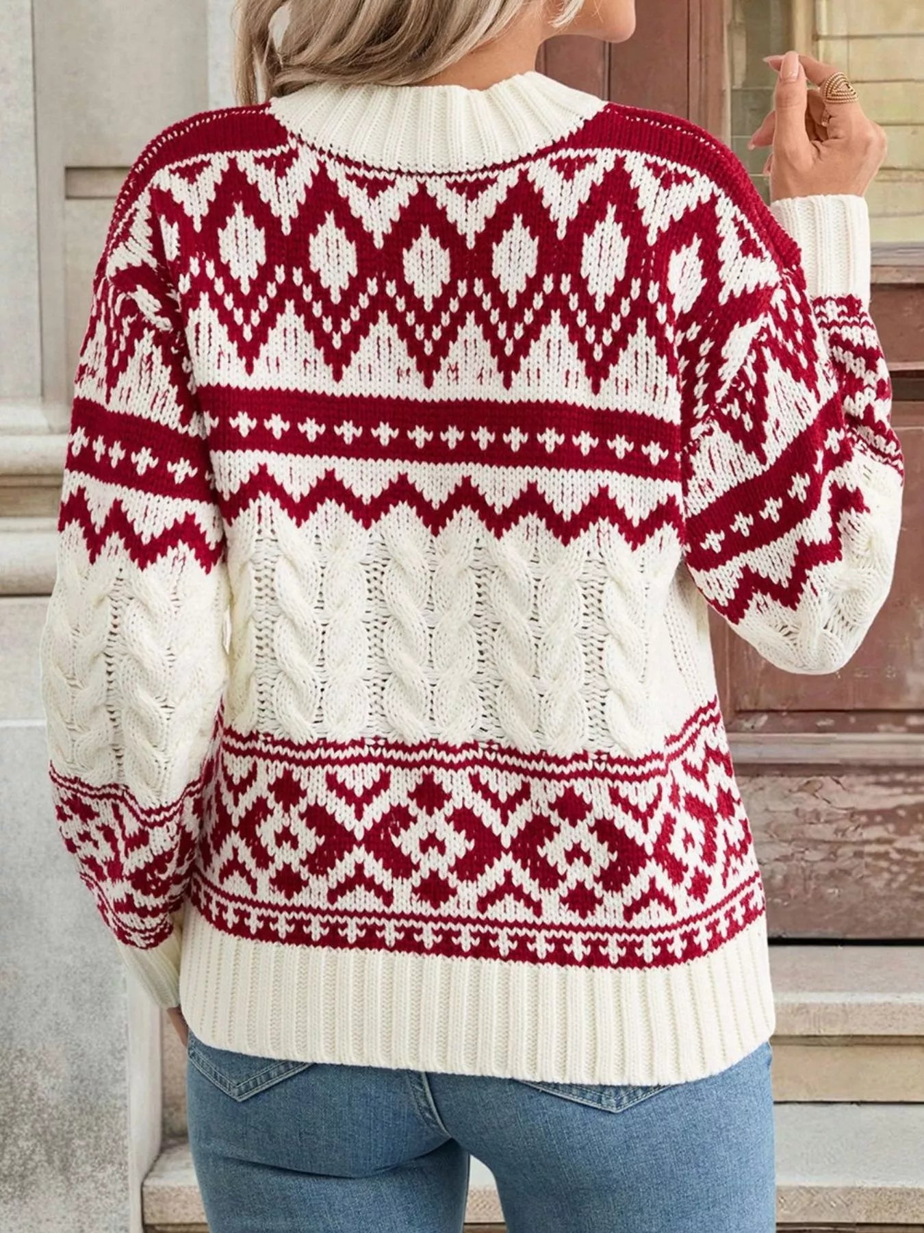 Trendsi Christmas Cable Knit Long Sleeve Sweater