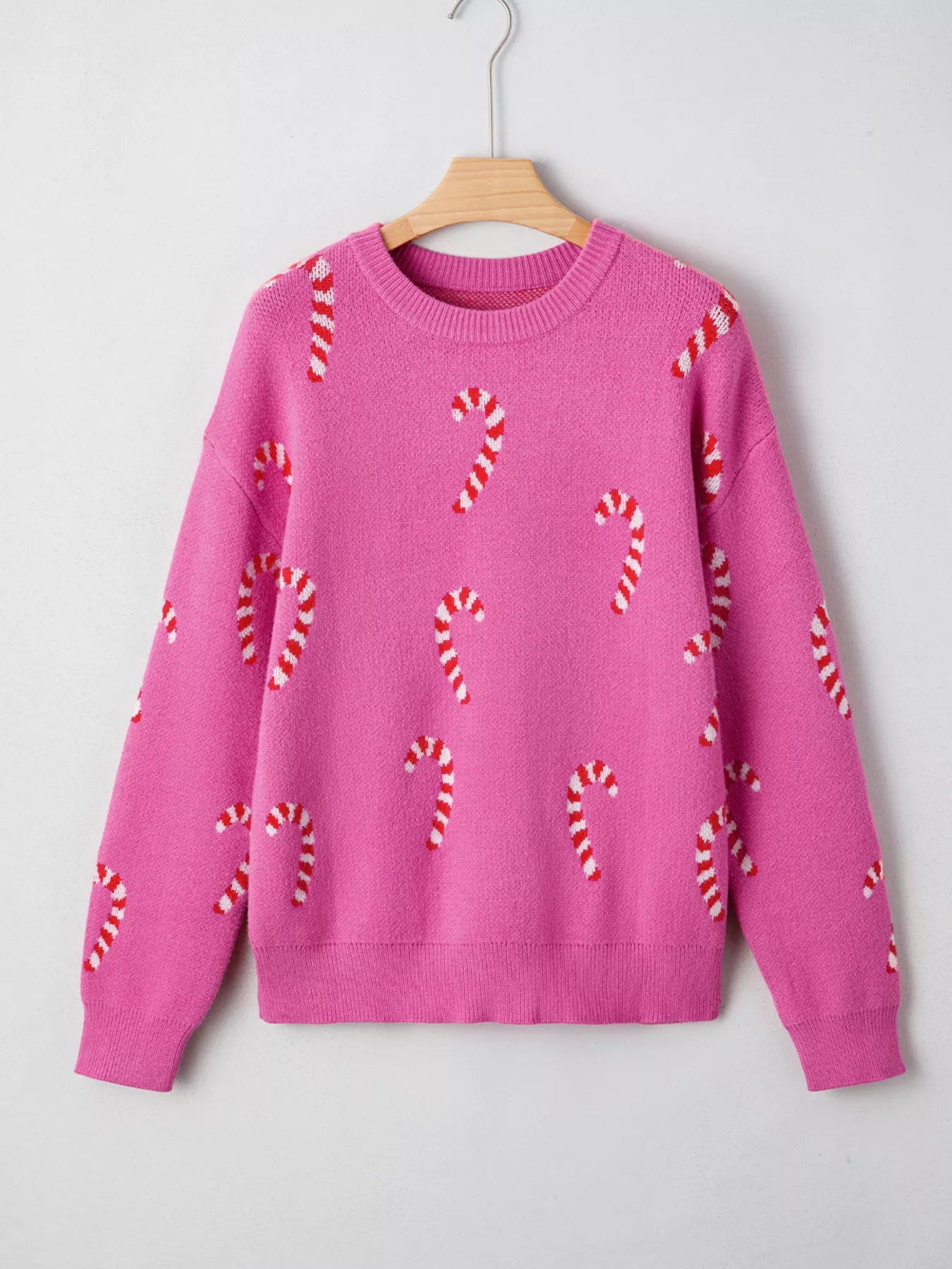 Trendsi Christmas Candy Cane Holiday Drop Shoulder Sweater