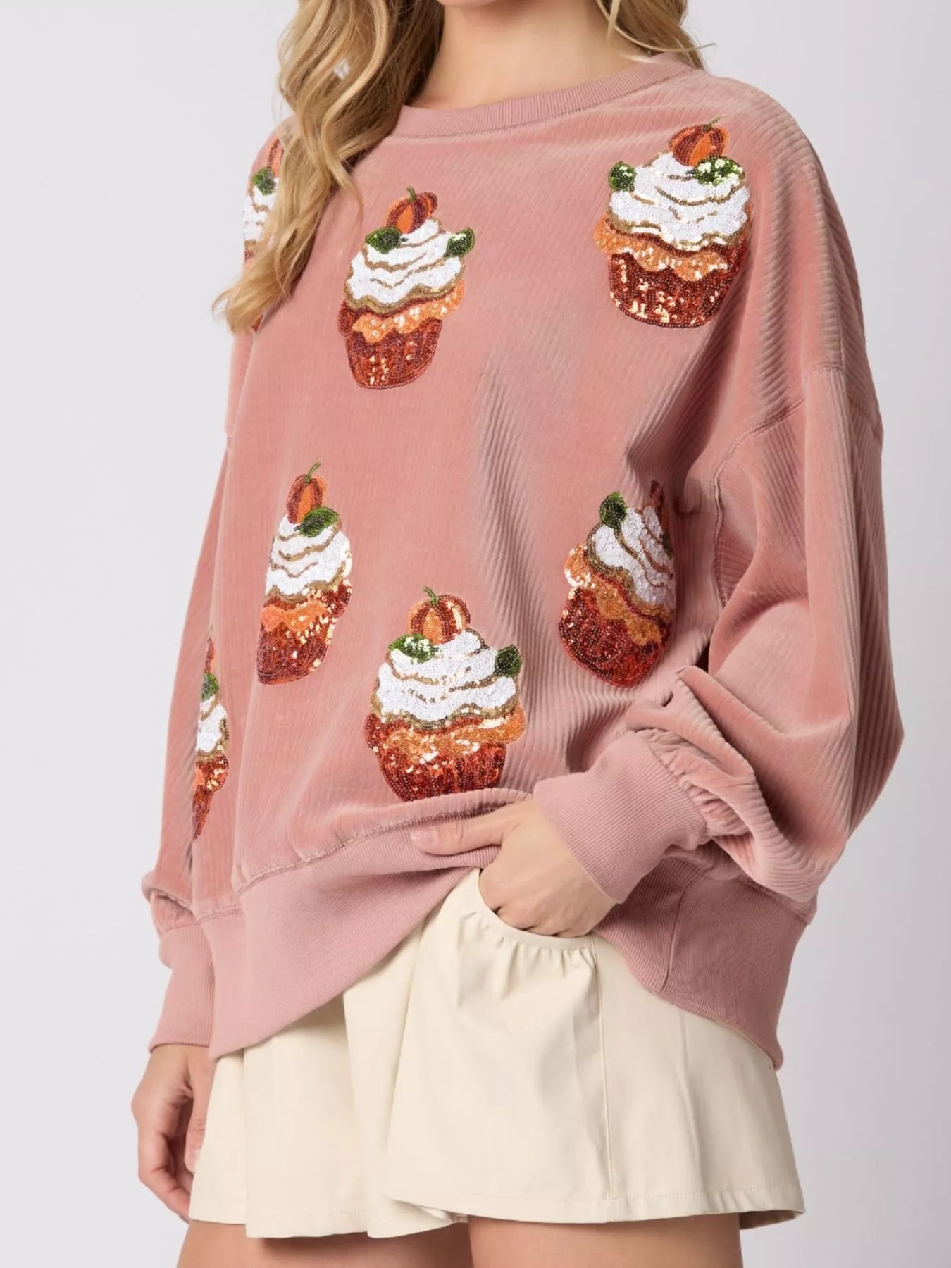 Trendsi Christmas Cupcake Dropped Shoulder Sweatshirt