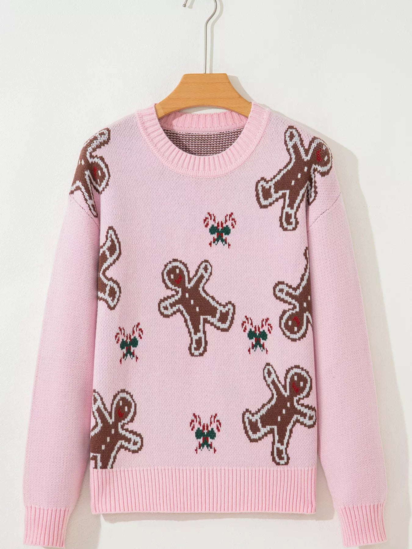 Trendsi Christmas Ginger Bread Man Round Neck Casual Sweater