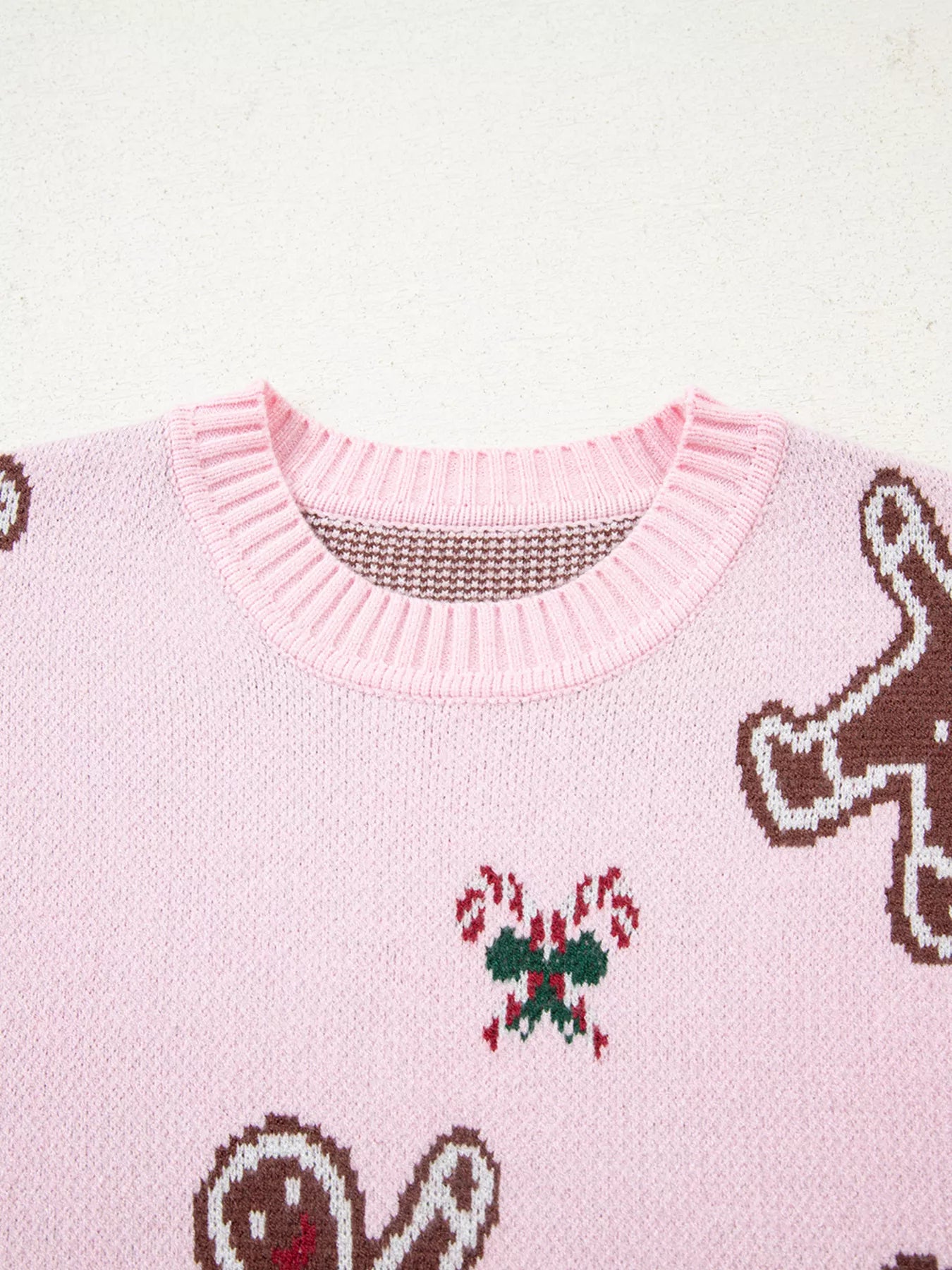 Trendsi Christmas Ginger Bread Man Round Neck Casual Sweater