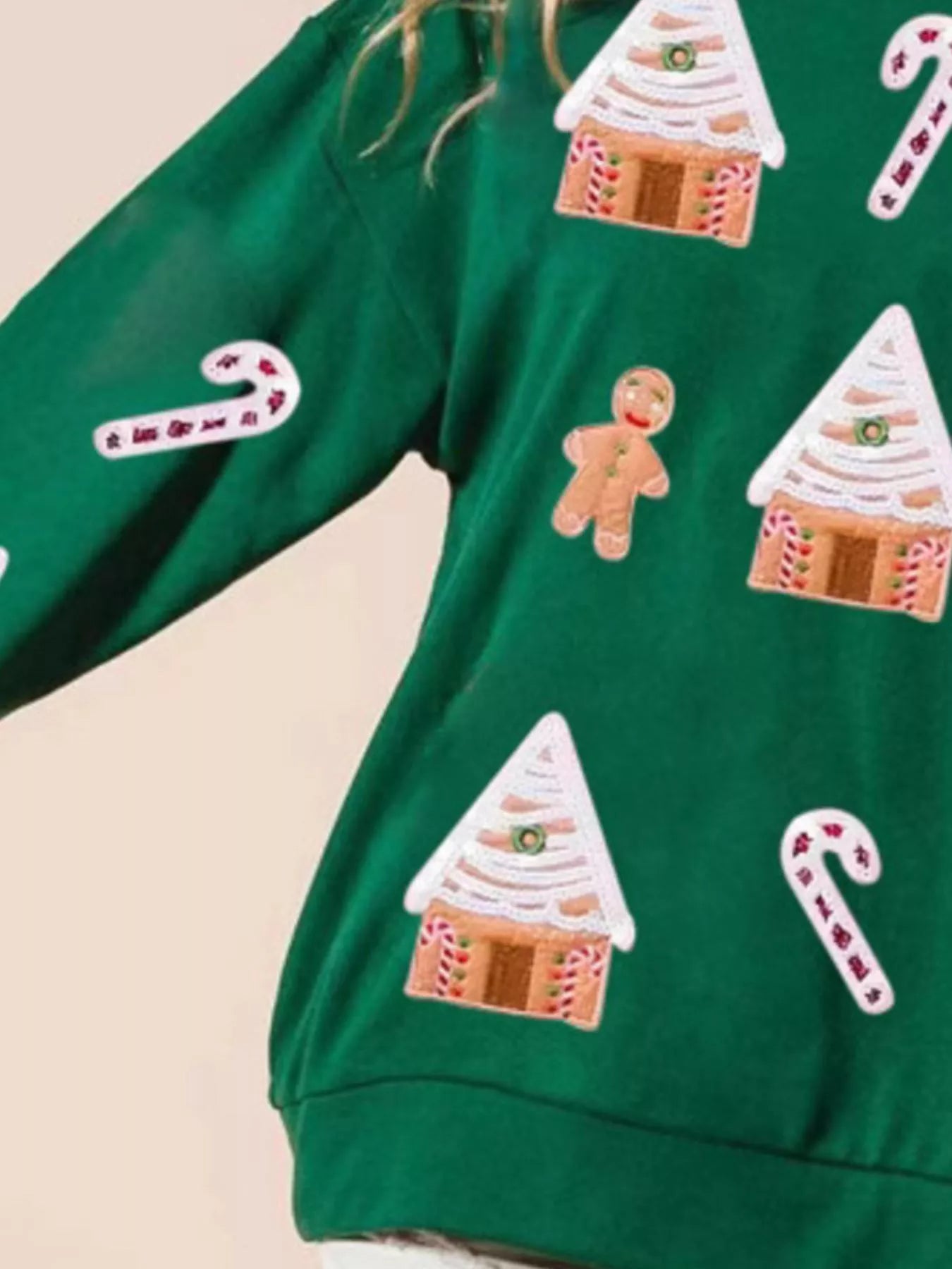 Trendsi Christmas Gingerbread House Sequin Sweatshirt