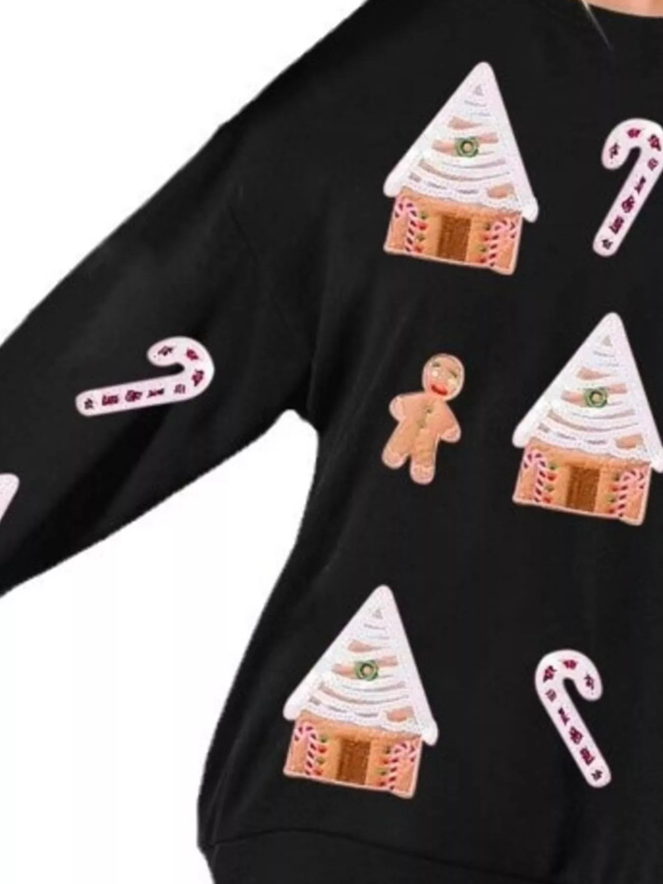 Trendsi Christmas Gingerbread House Sequin Sweatshirt