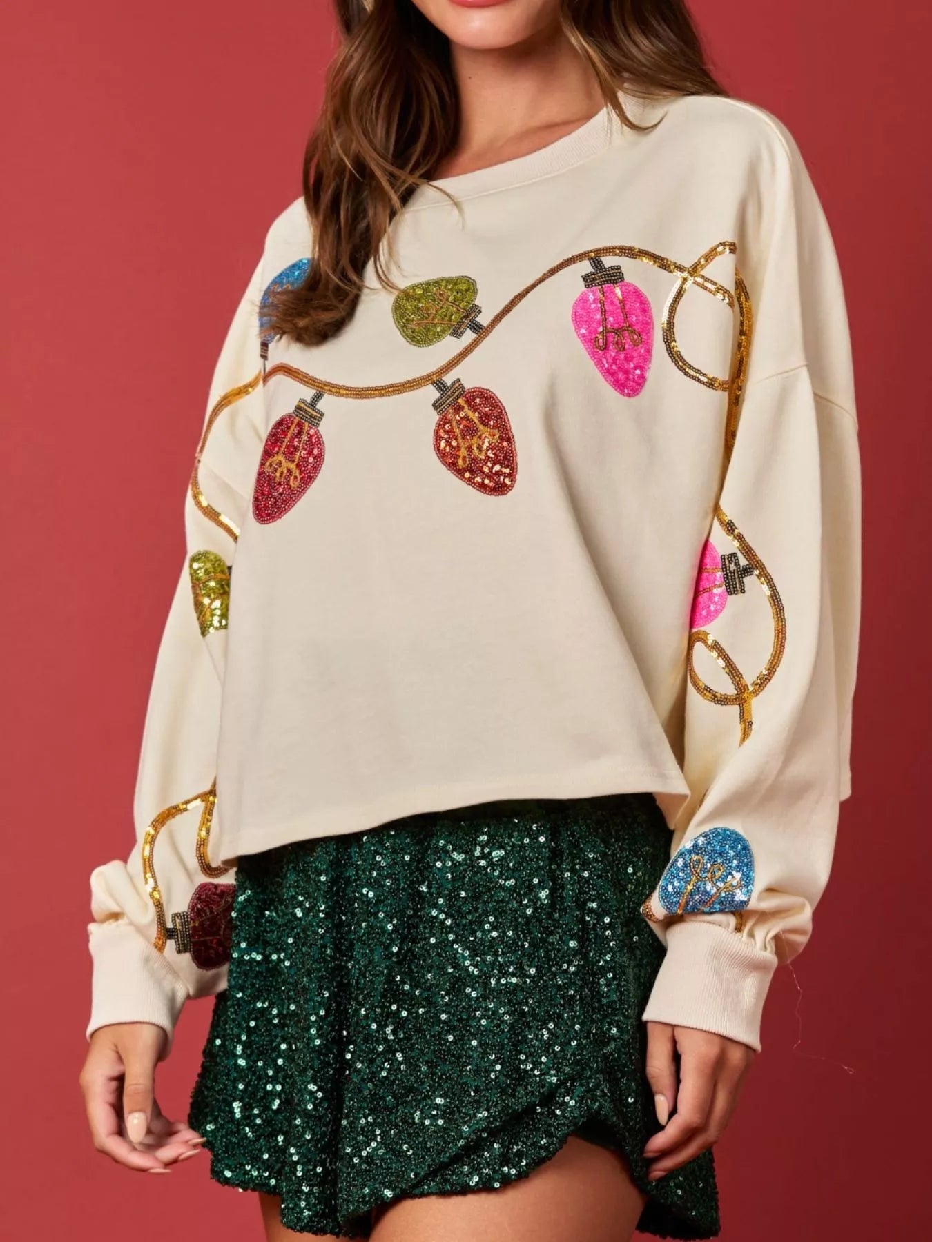 Trendsi Christmas Holiday Lights Sequin Embellished Sweatshirt