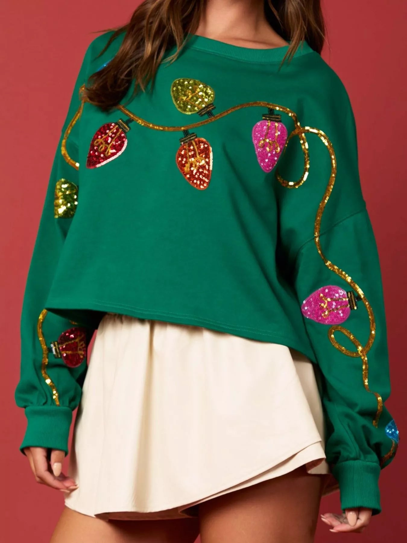Trendsi Christmas Holiday Lights Sequin Embellished Sweatshirt