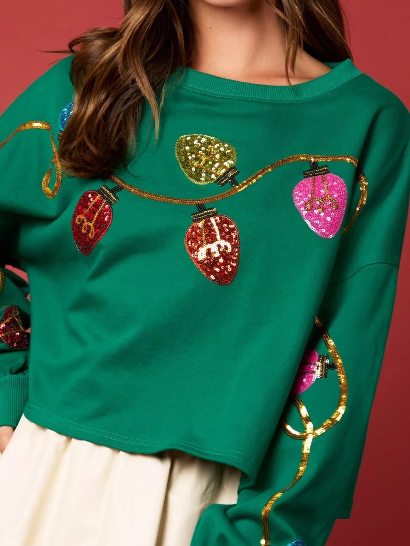 Trendsi Christmas Holiday Lights Sequin Embellished Sweatshirt