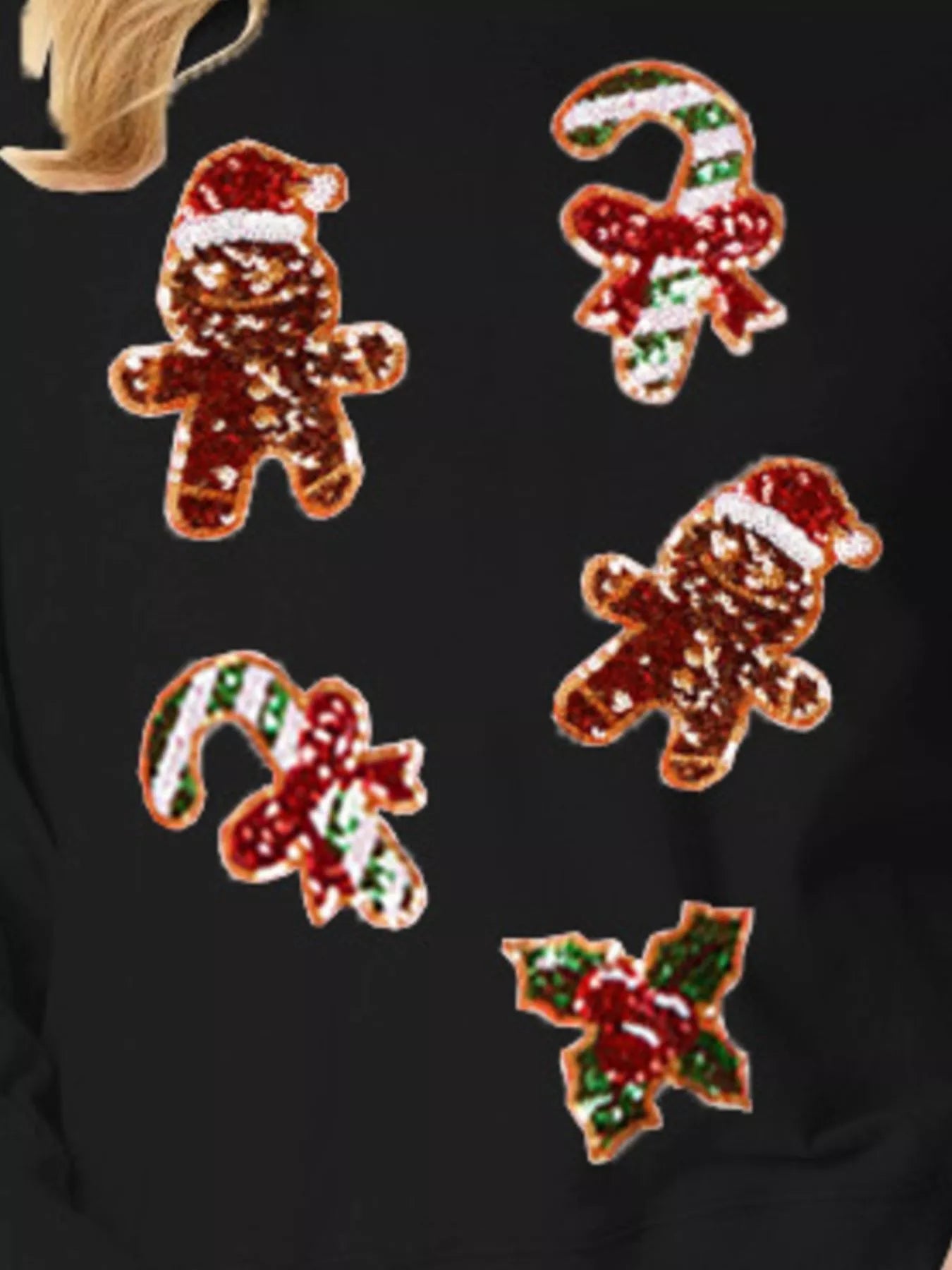 Trendsi Christmas Holiday Sequined Gingerbread Sweatshirt
