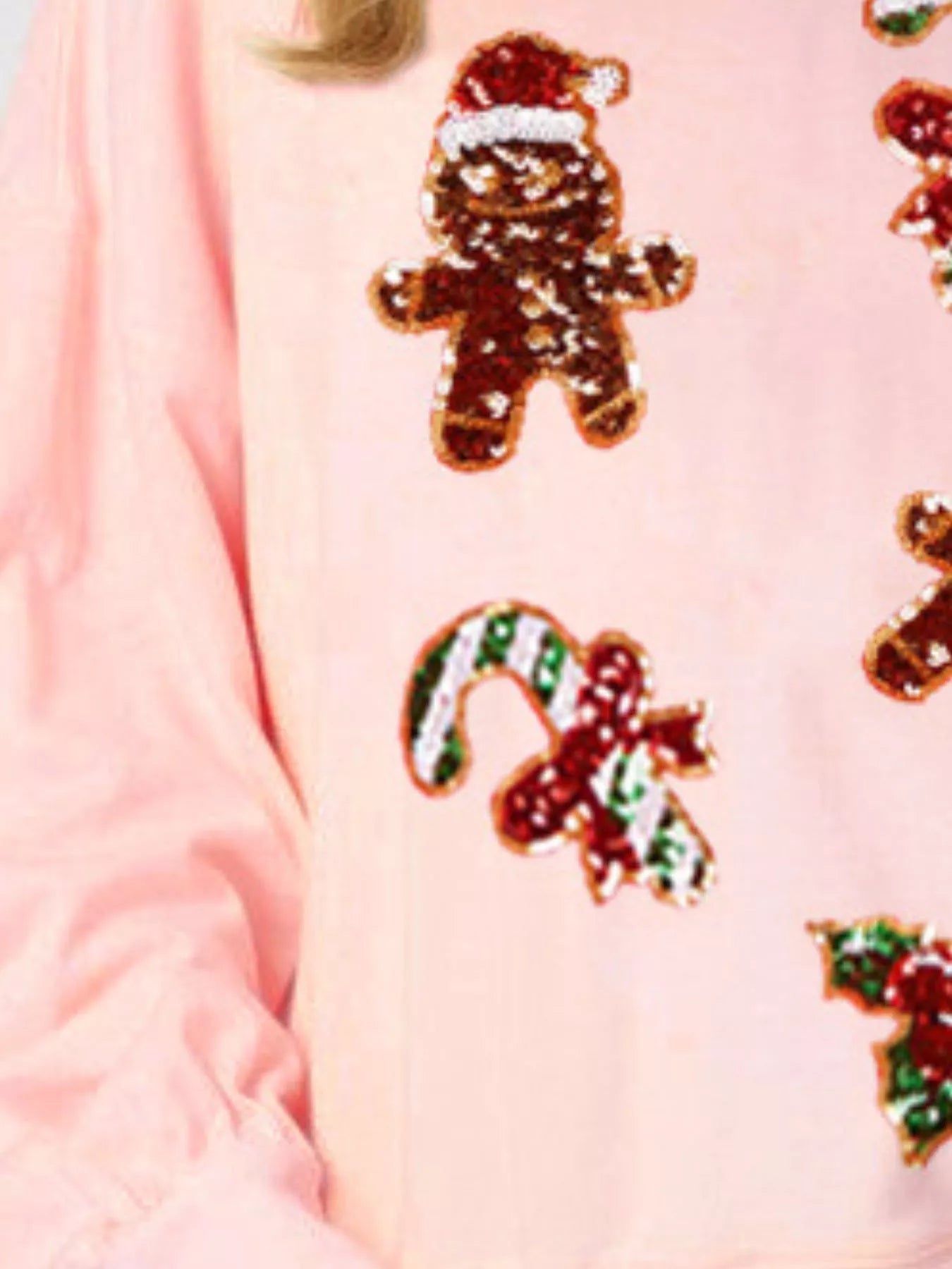 Trendsi Christmas Holiday Sequined Gingerbread Sweatshirt