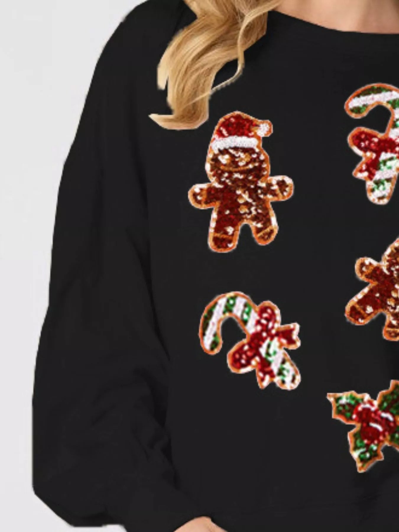 Trendsi Christmas Holiday Sequined Gingerbread Sweatshirt
