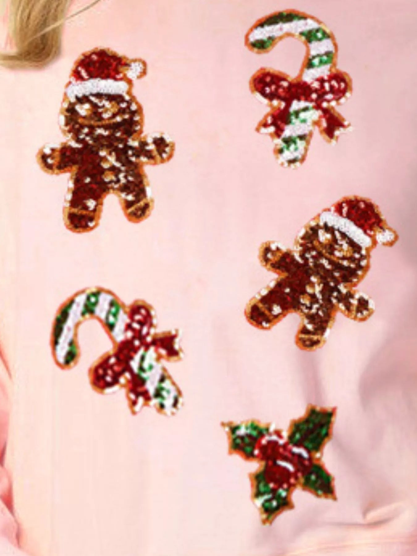 Trendsi Christmas Holiday Sequined Gingerbread Sweatshirt
