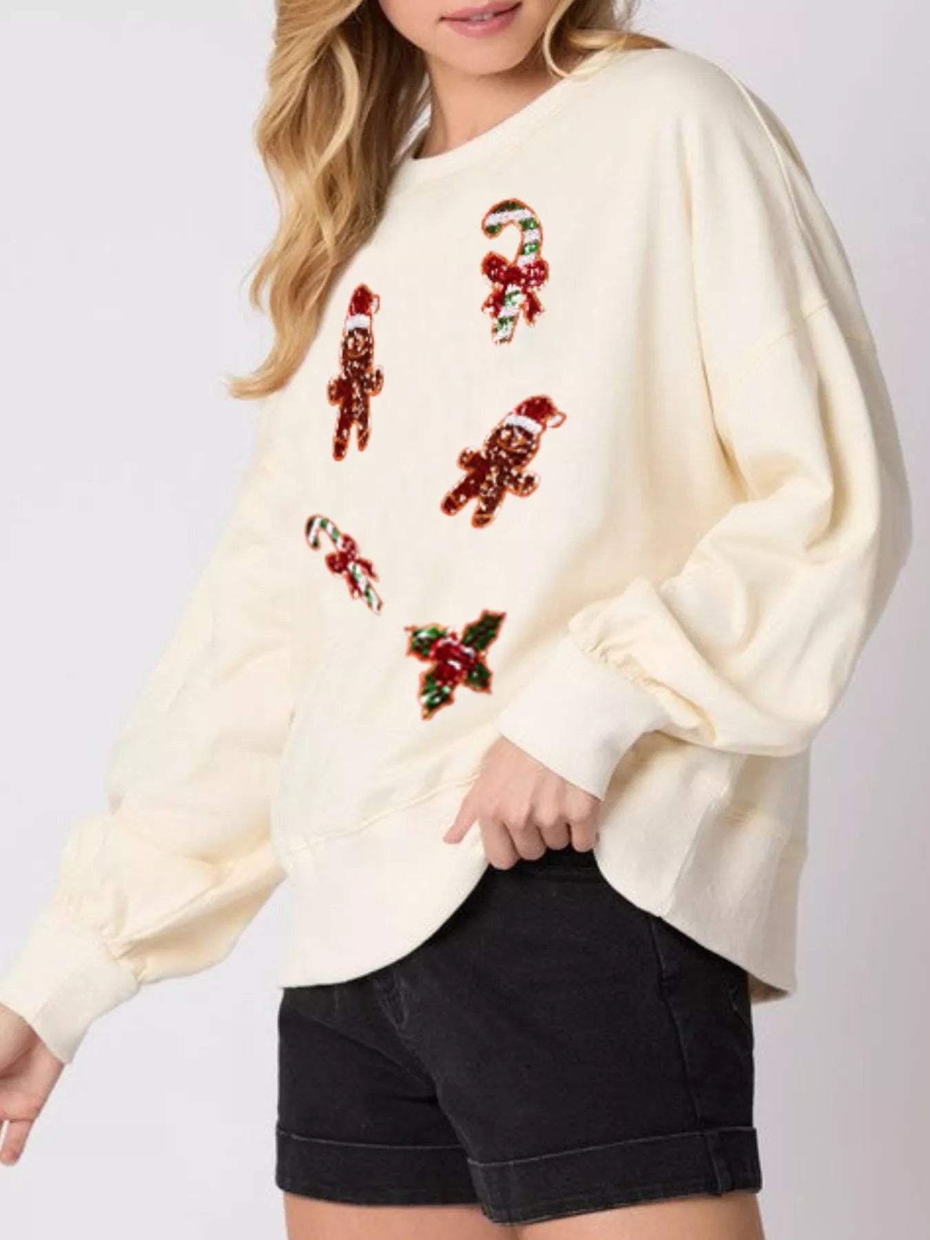 Trendsi Christmas Holiday Sequined Gingerbread Sweatshirt
