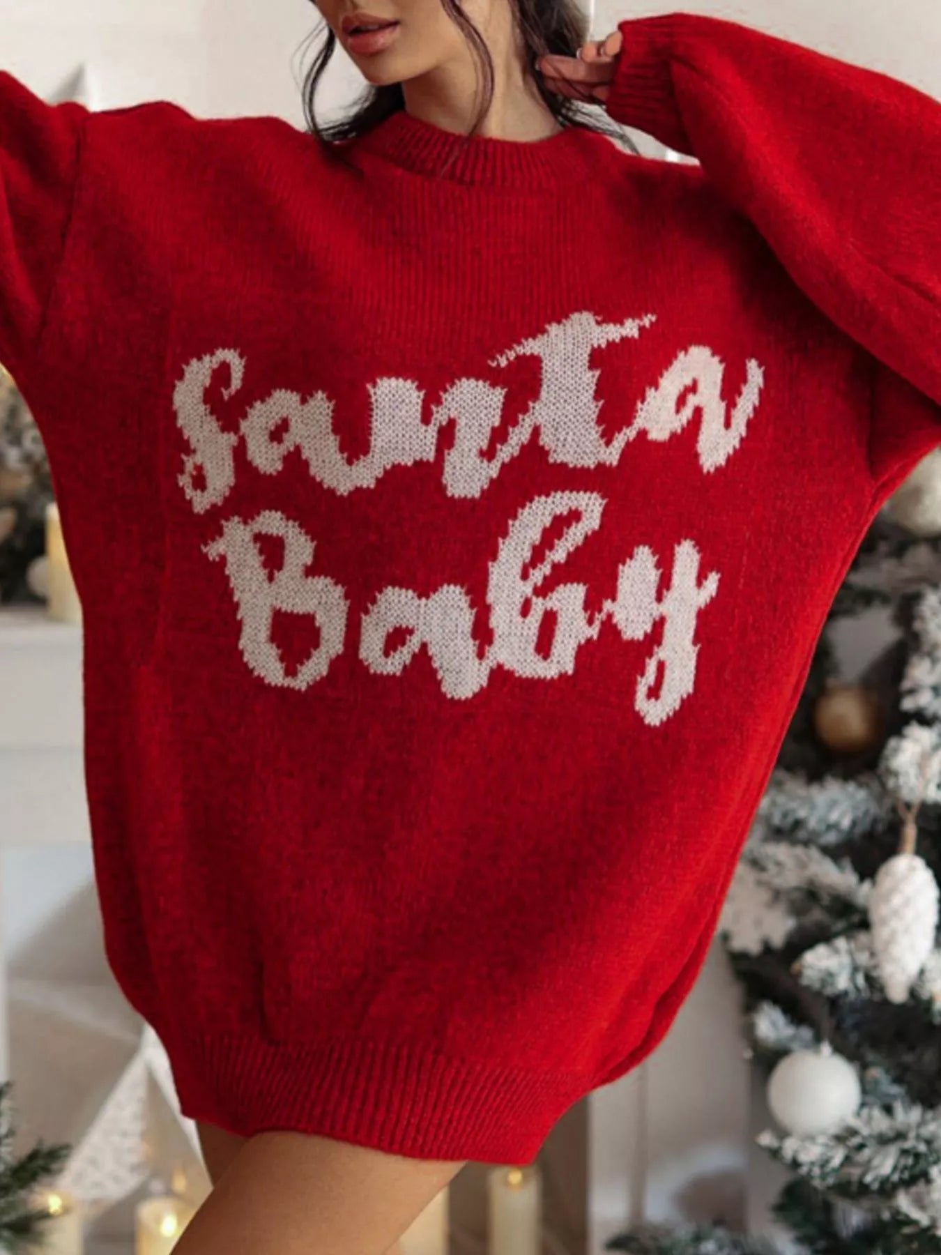 Trendsi Christmas Letter Oversized Sweater Dress